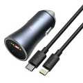 Baseus - Зарядно за кола Golden Pro (TZCCJD-B0G) - USB-A, USB-C, 40W с кабел Type-C към Lightning - Тъмно сиво