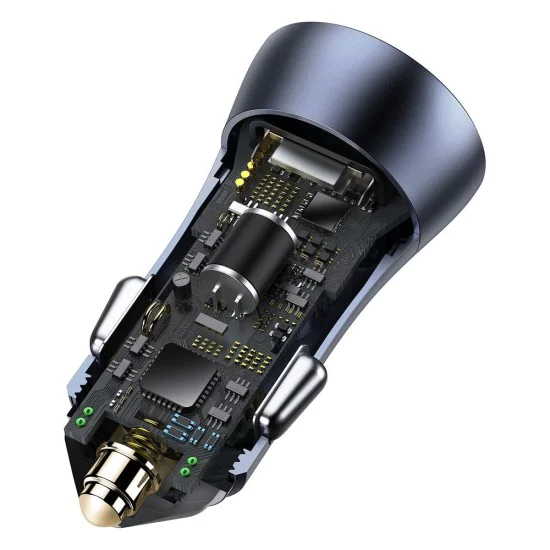 Baseus - Зарядно за кола Golden Pro (TZCCJD-B0G) - USB-A, USB-C, 40W с кабел Type-C към Lightning - Тъмно сиво
