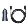 Baseus - Зарядно за кола Golden Pro (TZCCJD-B0G) - USB-A, USB-C, 40W с кабел Type-C към Lightning - Тъмно сиво