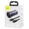 Baseus - Зарядно за кола Golden Pro (TZCCJD-B0G) - USB-A, USB-C, 40W с кабел Type-C към Lightning - Тъмно сиво