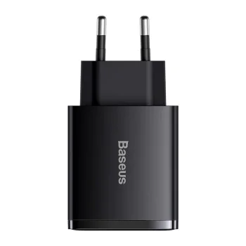 Baseus - Компактно зарядно за стена (CCXJ-E01) - USB-C, PD, 30W, 2xUSB-A, QC, 3A - Черно