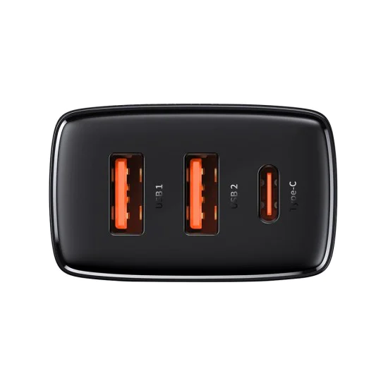 Baseus - Компактно зарядно за стена (CCXJ-E01) - USB-C, PD, 30W, 2xUSB-A, QC, 3A - Черно