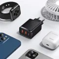 Baseus - Компактно зарядно за стена (CCXJ-E01) - USB-C, PD, 30W, 2xUSB-A, QC, 3A - Черно