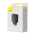 Baseus - Компактно зарядно за стена (CCXJ-E01) - USB-C, PD, 30W, 2xUSB-A, QC, 3A - Черно