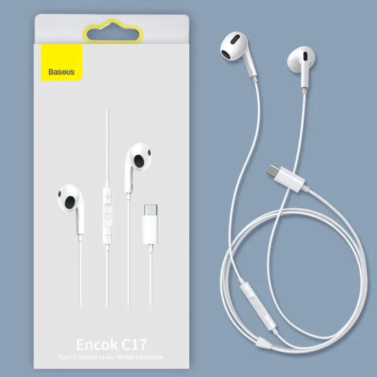 Baseus - Стерео слушалки Encok C17 (NGCR010002) - с проводник, тип-C, микрофон, 1,1 м - бели