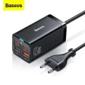Зарядна станция 2xUSB-C, PD65W, 2xUSB-A, 5A + Type-C кабел - Baseus GaN3 Pro (CCGP04010101) - черен