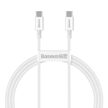 Baseus - Кабел за данни Superior Series (CATYS-B02) - Type-C към Type-C, 100W, 1m - Бял