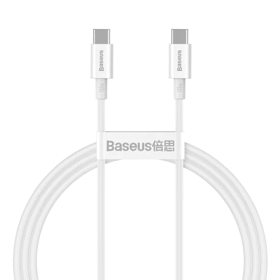Baseus - Кабел за данни Superior Series (CATYS-B02) - Type-C към Type-C, 100W, 1m - Бял