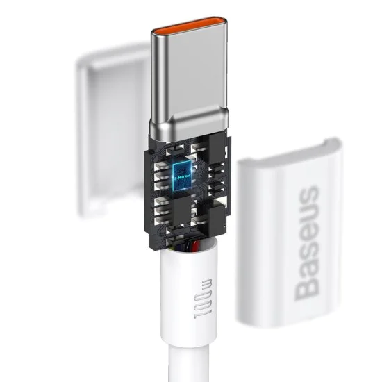 Baseus - Кабел за данни Superior Series (CATYS-B02) - Type-C към Type-C, 100W, 1m - Бял