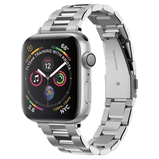 Каишка за Apple Watch за Apple Watch 1/2/3/3/4/4/5/5/6/6/7/8/7/8/9/10/10/SE/SE 2 (38/40/41) /42 мм) - Spigen Modern Fit - Сребрист