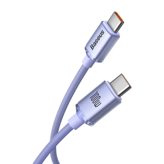Baseus - Кабел за данни Crystal Shine (CAJY000705) - Type-C към Type-C, 100W, 2m - лилав