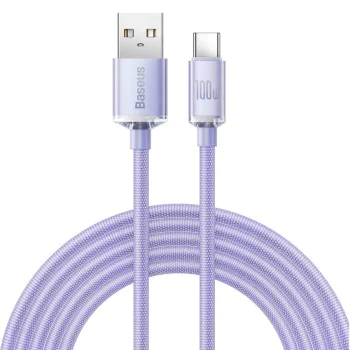 USB към Type-C кабел за данни 100W, 2m - Baseus Crystal Shine (CAJY000505) - лилав