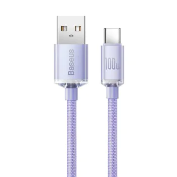 USB към Type-C кабел за данни 100W, 2m - Baseus Crystal Shine (CAJY000505) - лилав