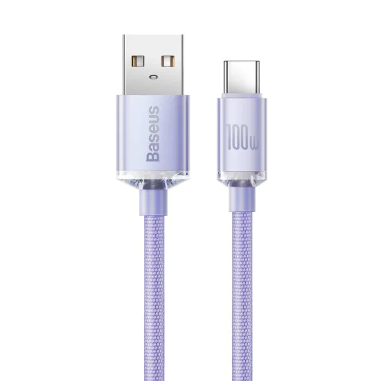 USB към Type-C кабел за данни 100W, 2m - Baseus Crystal Shine (CAJY000505) - лилав