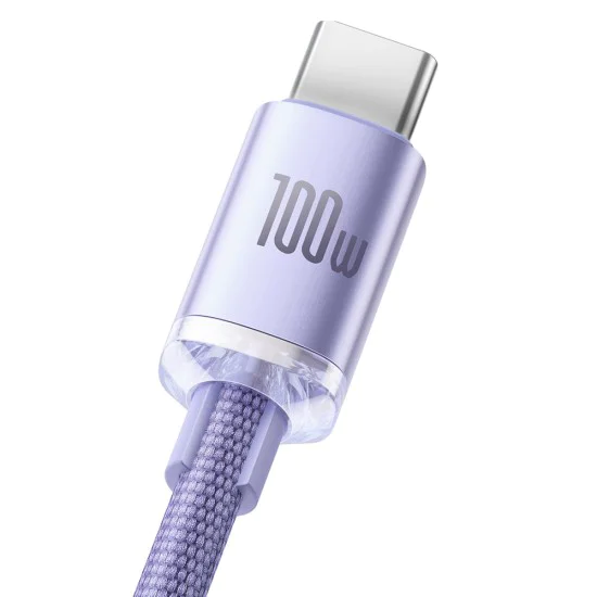 USB към Type-C кабел за данни 100W, 2m - Baseus Crystal Shine (CAJY000505) - лилав