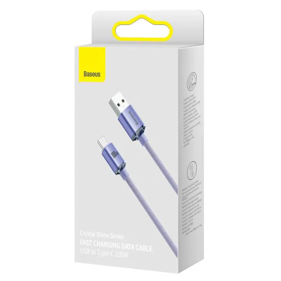 USB към Type-C кабел за данни 100W, 2m - Baseus Crystal Shine (CAJY000505) - лилав