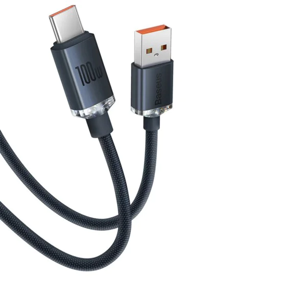 Кабел за данни USB към Type-C 100W, 2m - Baseus Crystal Shine (CAJY000501) - черен