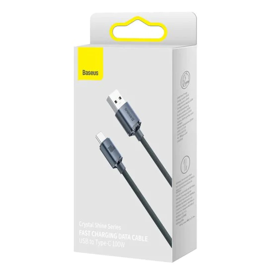 Кабел за данни USB към Type-C 100W, 2m - Baseus Crystal Shine (CAJY000501) - черен