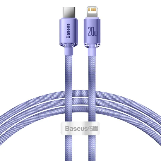 Baseus - Кабел за данни Crystal Shine (CAJY000305) - Type-C към Lightning, 20W, 2m - лилав