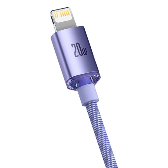 Baseus - Кабел за данни Crystal Shine (CAJY000305) - Type-C към Lightning, 20W, 2m - лилав