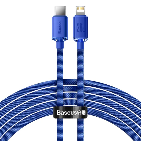 Baseus - Кабел за данни Crystal Shine (CAJY000303) - Type-C към Lightning, 20W, 2m - син