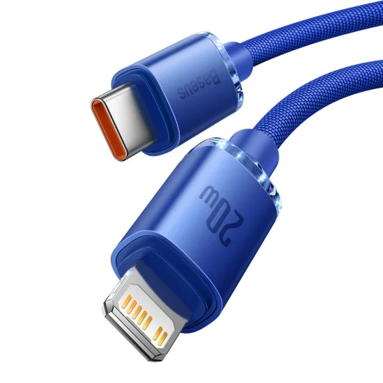 Baseus - Кабел за данни Crystal Shine (CAJY000303) - Type-C към Lightning, 20W, 2m - син