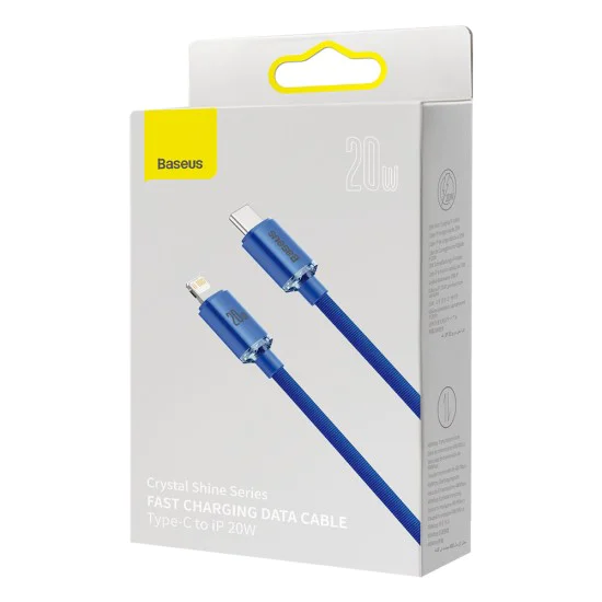 Baseus - Кабел за данни Crystal Shine (CAJY000303) - Type-C към Lightning, 20W, 2m - син