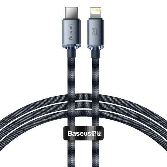 Baseus - Кабел за данни Crystal Shine (CAJY000301) - Type-C към Lightning, 20W, 2m - Черен