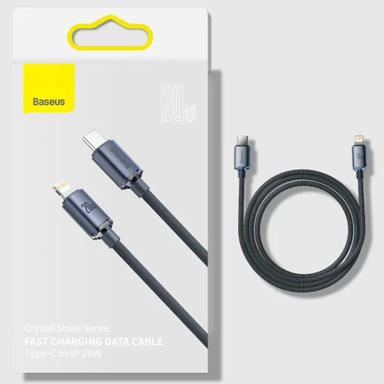 Baseus - Кабел за данни Crystal Shine (CAJY000301) - Type-C към Lightning, 20W, 2m - Черен