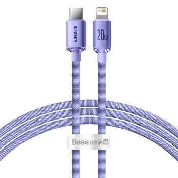 Baseus - Кабел за данни Crystal Shine (CAJY000205) - Type-C към Lightning, 20W, 1.2m - лилав