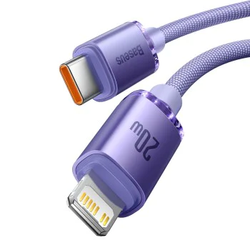 Baseus - Кабел за данни Crystal Shine (CAJY000205) - Type-C към Lightning, 20W, 1.2m - лилав
