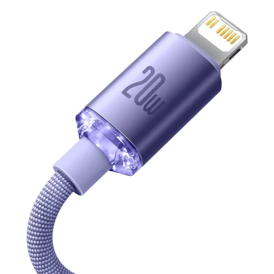 Baseus - Кабел за данни Crystal Shine (CAJY000205) - Type-C към Lightning, 20W, 1.2m - лилав