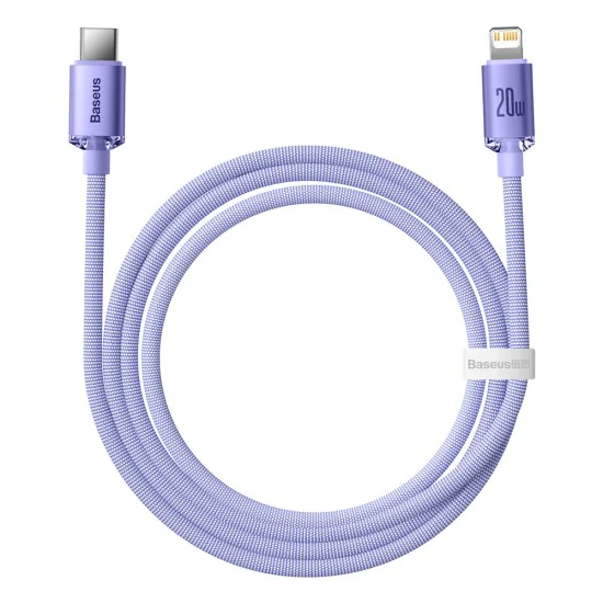Baseus - Кабел за данни Crystal Shine (CAJY000205) - Type-C към Lightning, 20W, 1.2m - лилав