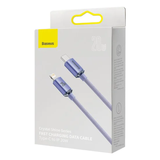 Baseus - Кабел за данни Crystal Shine (CAJY000205) - Type-C към Lightning, 20W, 1.2m - лилав