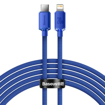 Baseus - Кабел за данни Crystal Shine (CAJY000203) - Type-C към Lightning, 20W, 1.2m - син