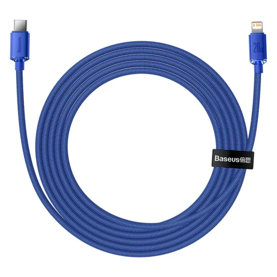 Baseus - Кабел за данни Crystal Shine (CAJY000203) - Type-C към Lightning, 20W, 1.2m - син