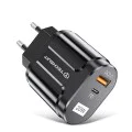 Зарядно устройство Priza USB-A, QC 3.0, USB-C, 20W - Premium (CHPD038) - Черно