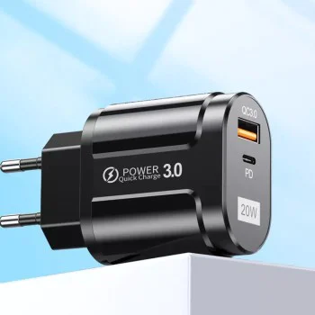 Зарядно устройство Priza USB-A, QC 3.0, USB-C, 20W - Premium (CHPD038) - Черно