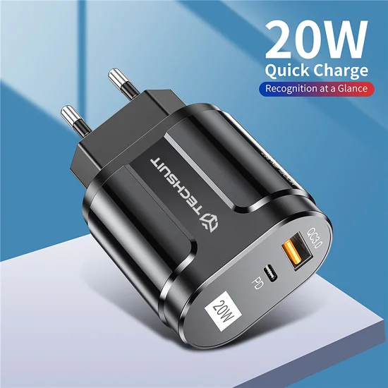 Зарядно устройство Priza USB-A, QC 3.0, USB-C, 20W - Premium (CHPD038) - Черно