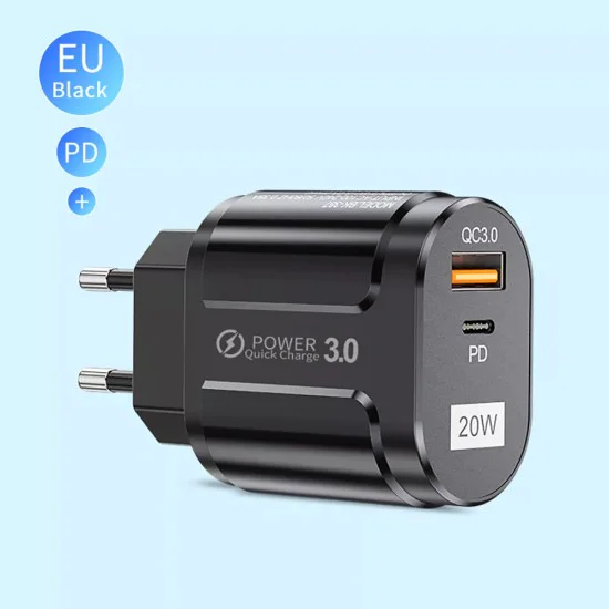 Зарядно устройство Priza USB-A, QC 3.0, USB-C, 20W - Premium (CHPD038) - Черно