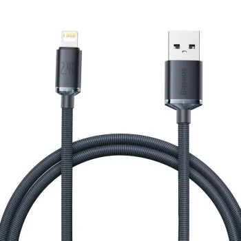 Baseus - Кабел за данни Crystal Shine (CAJY000001) - USB към Lightning, 2.4A, 1.2m - Черен