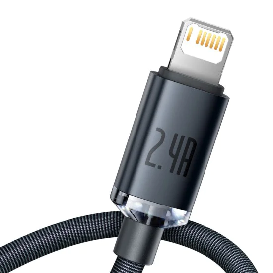 Baseus - Кабел за данни Crystal Shine (CAJY000001) - USB към Lightning, 2.4A, 1.2m - Черен
