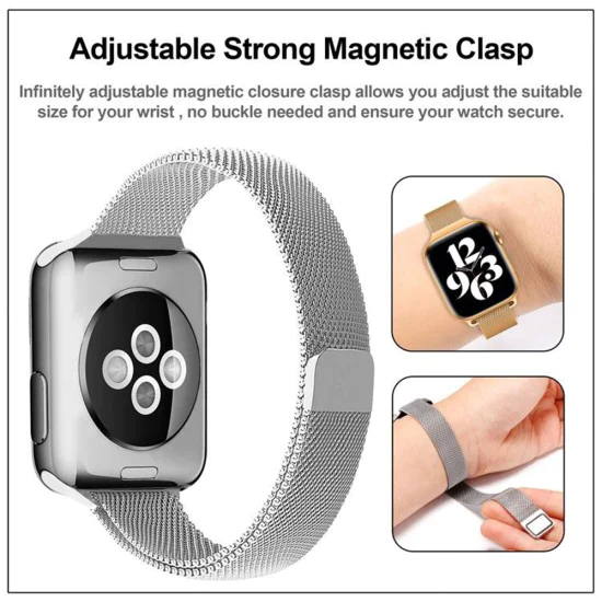 Каишка за Apple Watch 1/2/3/3/4/4/5/5/6/6/7/8/7/8/9/10/10/SE/SE 2 (38/40/41/42 mm ) - Каишка за часовник (W034) - Черна