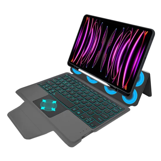Калъф с клавиатура за iPad Pro 11 (2018 / 2020 / 2021 / 2022) + Протектор - KeyTab Pro - черен