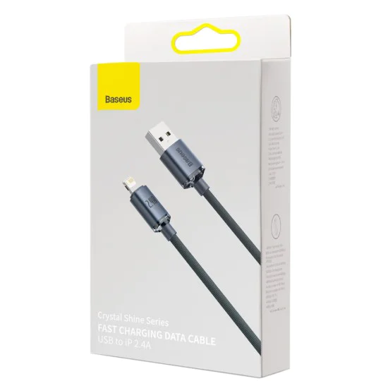 Baseus - Кабел за данни Crystal Shine (CAJY000101) - USB към Lightning, 2.4A, 2m - Черен