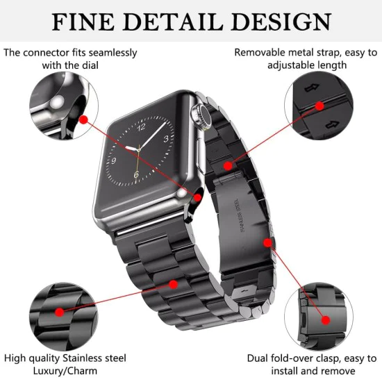 Каишка за Apple Watch 1/2/3/3/4/4/5/5/5/6/6/7/8/7/8/9/10/SE/SE/SE 2/Ultra/Ultra 2 ( 42/44/45/46/49 мм) - Каишка за часовник (W036) - Черен