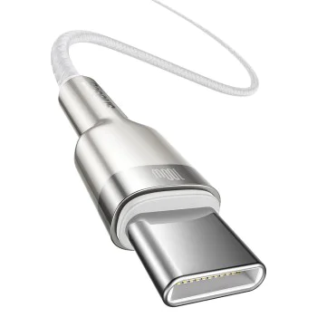 Кабел Type-C към Type-C, супер бързо зареждане, 100W, 480Mbps, 20V, 5A, 1m - Baseus Cafule Series Metal (CATJK-C02) - бял