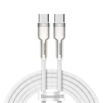 Кабел Type-C към Type-C, супер бързо зареждане, 100W, 480Mbps, 20V, 5A, 1m - Baseus Cafule Series Metal (CATJK-C02) - бял
