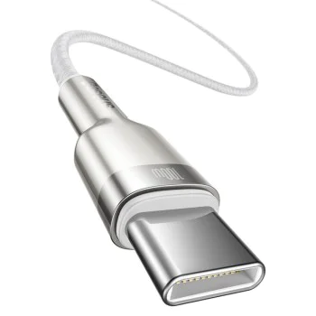Type-C кабел, супер бързо зареждане, 100 W, 2 m - Baseus Cafule Series Metal (CATJK-D02) - бял