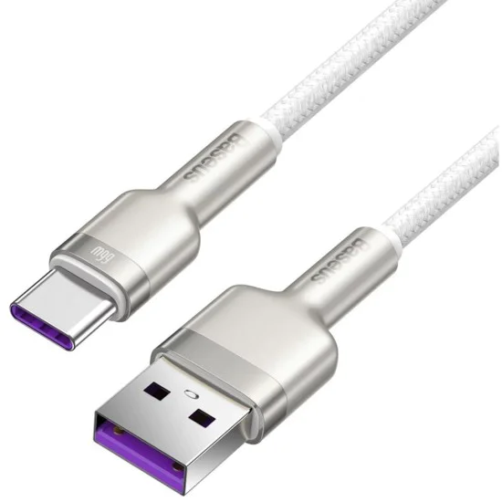 USB към Type-C кабел за данни, 66 W, 1 m - Baseus Cafule Series Metal (CAKF000102) - Бял